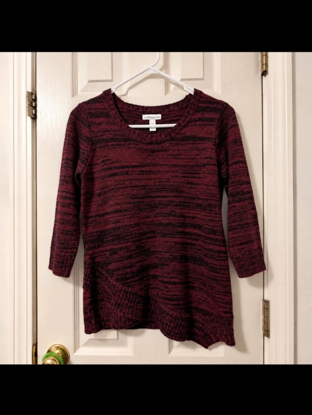 Croft & Barrow Women's Petite Small Burgundy Black Asymmetrical Knit Sweater - Picture 2 of 7
